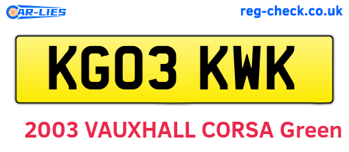 KG03KWK are the vehicle registration plates.