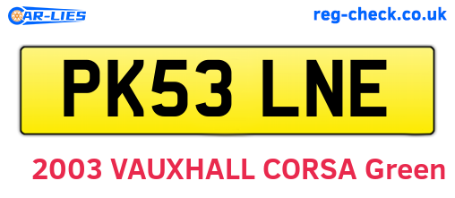 PK53LNE are the vehicle registration plates.