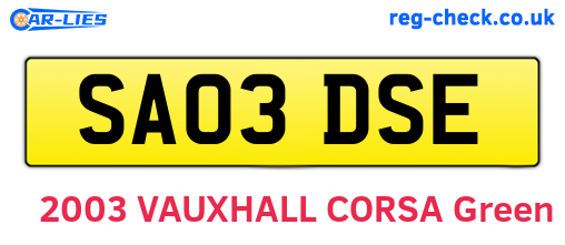 SA03DSE are the vehicle registration plates.