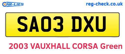 SA03DXU are the vehicle registration plates.