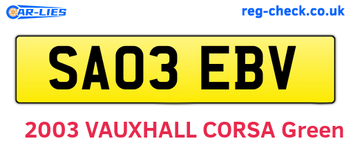 SA03EBV are the vehicle registration plates.