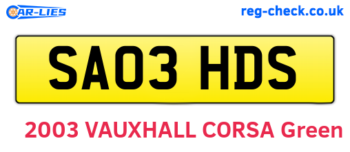 SA03HDS are the vehicle registration plates.