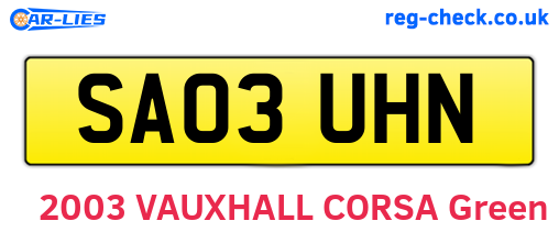 SA03UHN are the vehicle registration plates.