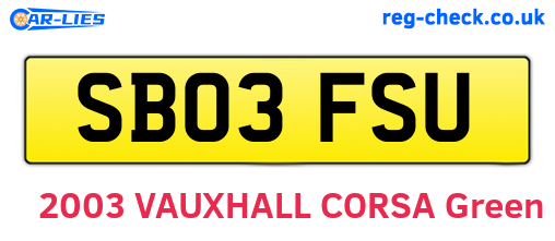 SB03FSU are the vehicle registration plates.