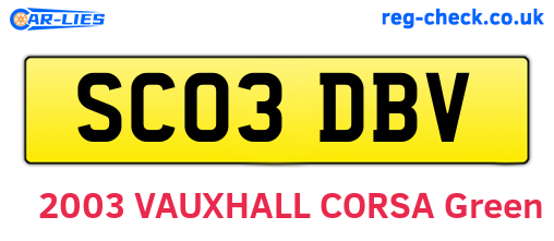 SC03DBV are the vehicle registration plates.