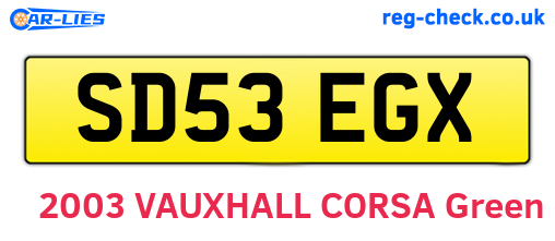 SD53EGX are the vehicle registration plates.