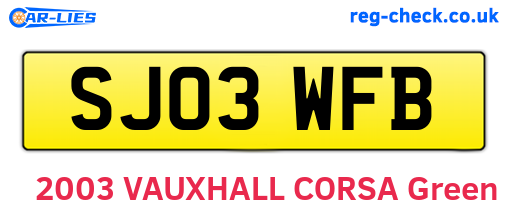 SJ03WFB are the vehicle registration plates.