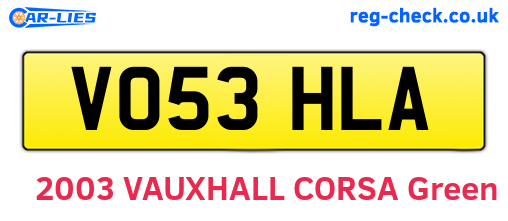 VO53HLA are the vehicle registration plates.