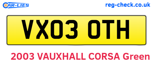 VX03OTH are the vehicle registration plates.