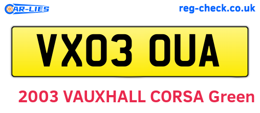 VX03OUA are the vehicle registration plates.