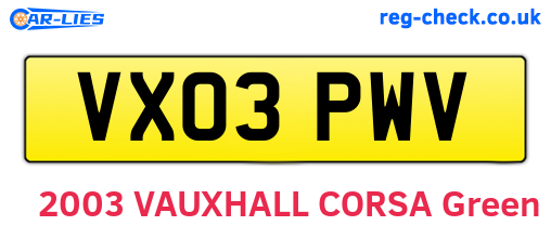 VX03PWV are the vehicle registration plates.