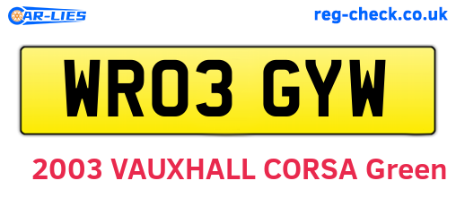 WR03GYW are the vehicle registration plates.
