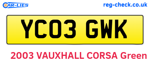 YC03GWK are the vehicle registration plates.