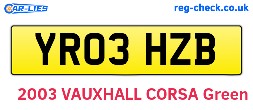 YR03HZB are the vehicle registration plates.