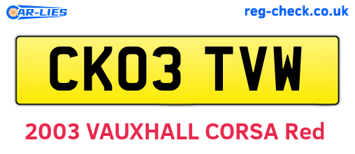CK03TVW are the vehicle registration plates.