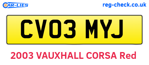 CV03MYJ are the vehicle registration plates.