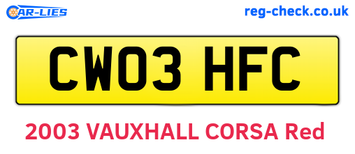 CW03HFC are the vehicle registration plates.