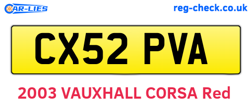CX52PVA are the vehicle registration plates.