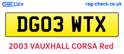 DG03WTX are the vehicle registration plates.
