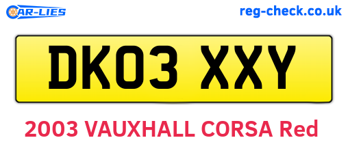 DK03XXY are the vehicle registration plates.