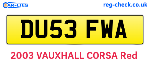 DU53FWA are the vehicle registration plates.