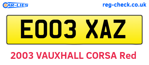EO03XAZ are the vehicle registration plates.