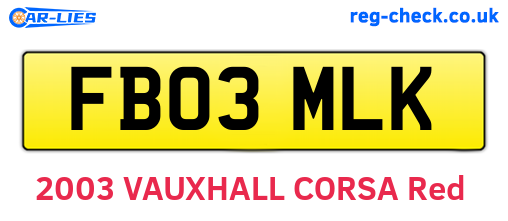 FB03MLK are the vehicle registration plates.