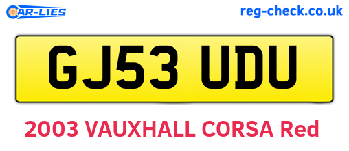 GJ53UDU are the vehicle registration plates.
