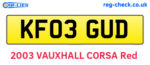 KF03GUD are the vehicle registration plates.