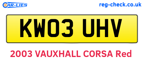 KW03UHV are the vehicle registration plates.