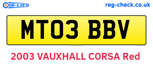 MT03BBV are the vehicle registration plates.