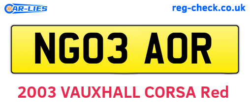 NG03AOR are the vehicle registration plates.