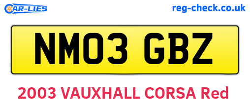NM03GBZ are the vehicle registration plates.