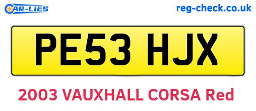 PE53HJX are the vehicle registration plates.