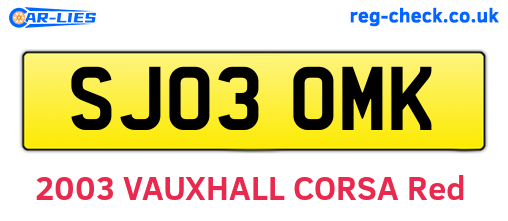 SJ03OMK are the vehicle registration plates.