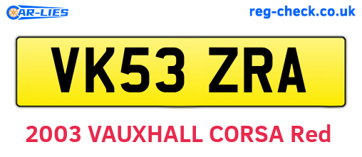 VK53ZRA are the vehicle registration plates.