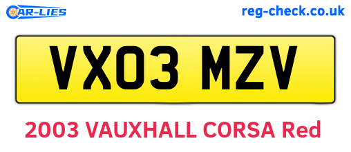 VX03MZV are the vehicle registration plates.