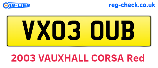 VX03OUB are the vehicle registration plates.