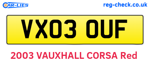 VX03OUF are the vehicle registration plates.