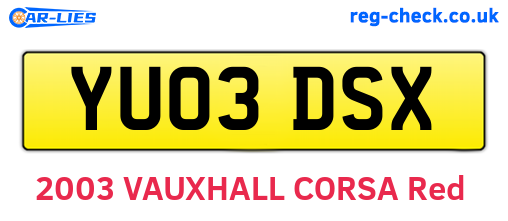 YU03DSX are the vehicle registration plates.