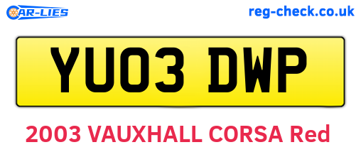 YU03DWP are the vehicle registration plates.
