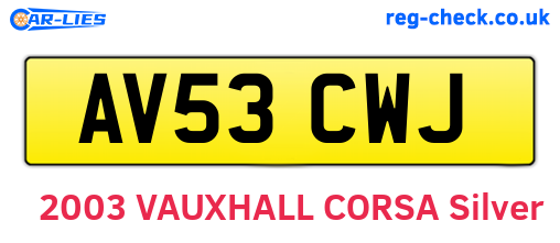 AV53CWJ are the vehicle registration plates.