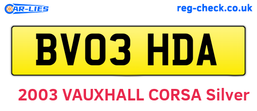 BV03HDA are the vehicle registration plates.