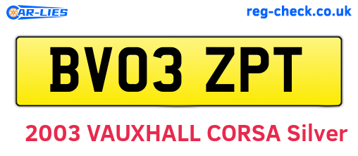 BV03ZPT are the vehicle registration plates.