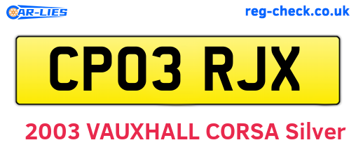 CP03RJX are the vehicle registration plates.