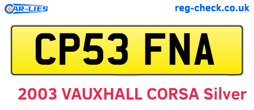 CP53FNA are the vehicle registration plates.