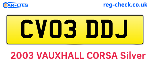 CV03DDJ are the vehicle registration plates.