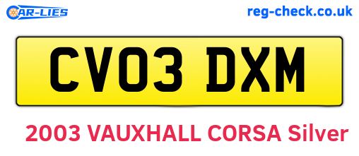 CV03DXM are the vehicle registration plates.