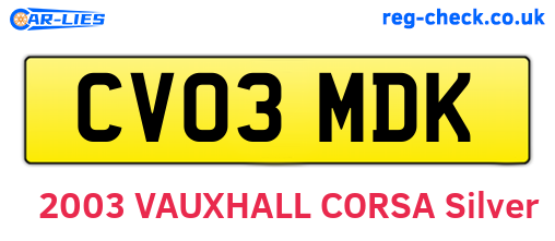 CV03MDK are the vehicle registration plates.