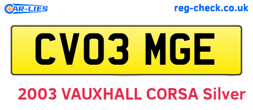 CV03MGE are the vehicle registration plates.